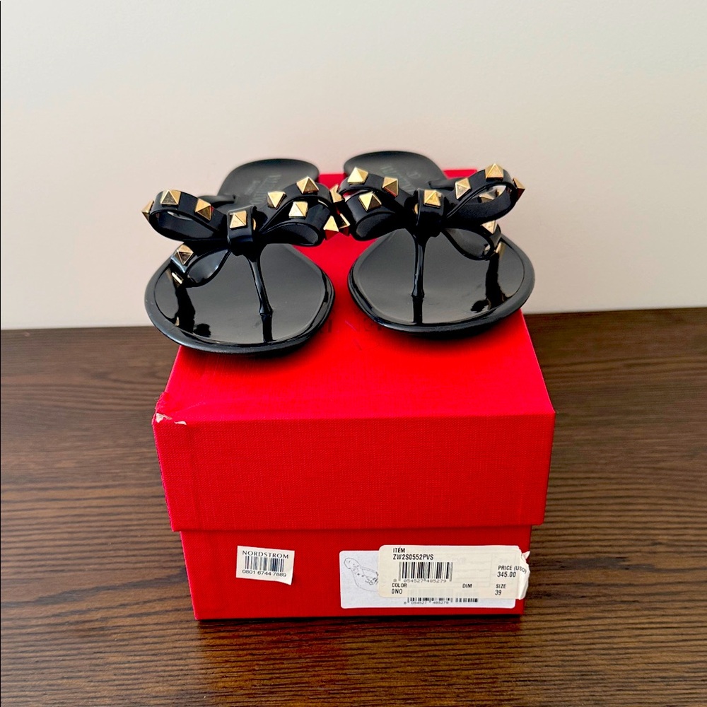 Valentino Black Slippers with Gold Studs